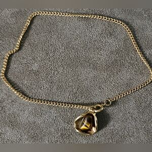 Vintage Oval Tiger Eye Gemstone Set In Goldtone Tricone Shaped Anklet Pendant